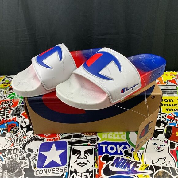 Champion Red White And Blue Slides Womens 7 / 9 - Picture 1 of 11